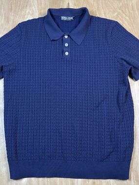PJ Paul Jones Knit Golf Polo Shirt Mens Large Navy Blue Short Sleeve